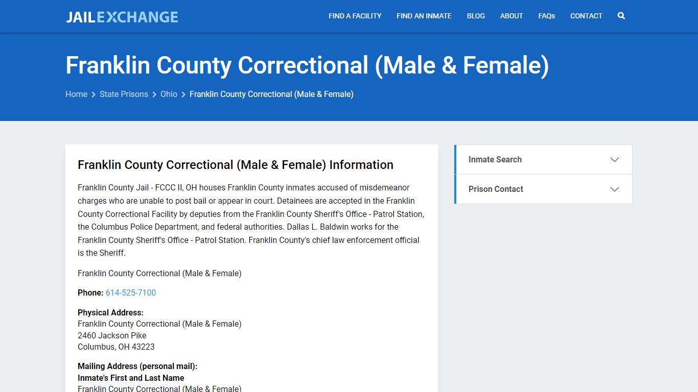 Franklin County Correctional (Male & Female) Inmate Search, OH